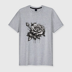 Мужская slim-футболка Роза нарисованная карандашом