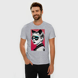 Футболка slim-fit Cat girl in a mask - neural network - pop art, цвет: меланж — фото 2