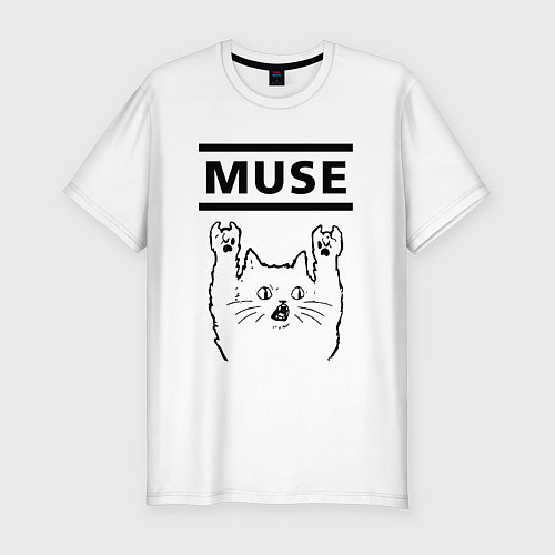 Мужская slim-футболка Muse - rock cat / Белый – фото 1