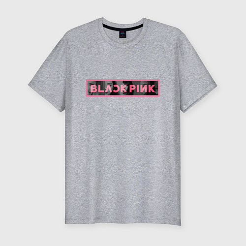 Мужская slim-футболка Логотип Black Pink и силуэты участниц / Меланж – фото 1