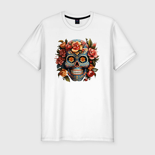 Мужская slim-футболка Аттрактивный мексиканский череп / Белый – фото 1