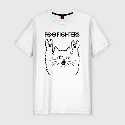 Мужская slim-футболка Foo Fighters - rock cat / Белый – фото 1