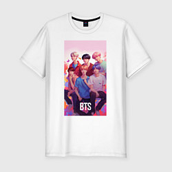 Футболка slim-fit BTS art anime style, цвет: белый