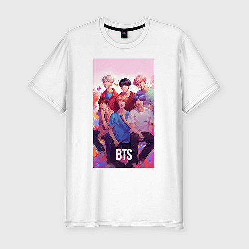 Мужская slim-футболка BTS art anime style / Белый – фото 1