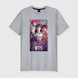 Футболка slim-fit BTS anime kpop, цвет: меланж