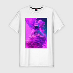 Мужская slim-футболка Астронавт в цветном космическом тумане