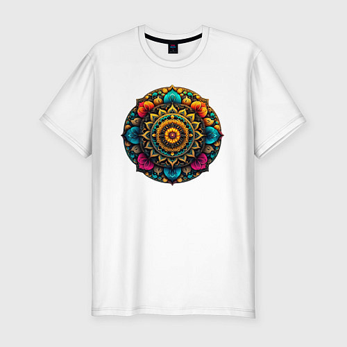 Мужская slim-футболка Мандала от нейросети / Белый – фото 1