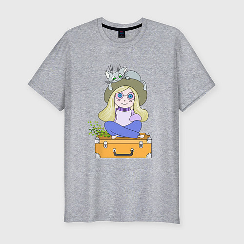Мужская slim-футболка Путешественница на чемодане / Меланж – фото 1