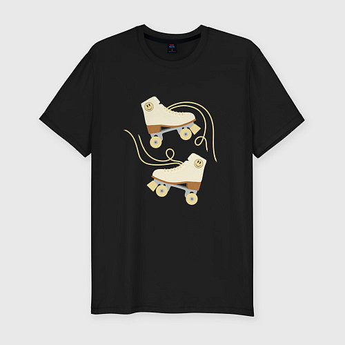 Мужская slim-футболка Ретро ролики со смайлом / Черный – фото 1