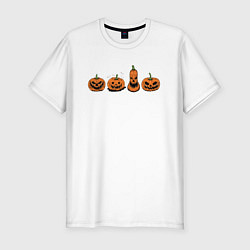 Мужская slim-футболка Страшные тыквы хэллоуин