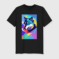 Футболка slim-fit Wolf - pop art - neural network, цвет: черный