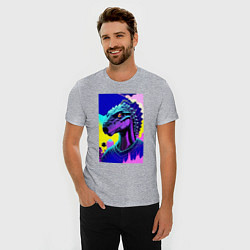 Футболка slim-fit Funny dinosaur - fantasy - neural network, цвет: меланж — фото 2