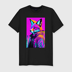 Футболка slim-fit Funny fox - neural network, цвет: черный