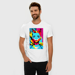 Футболка slim-fit Fox girl - pop art - neural network, цвет: белый — фото 2