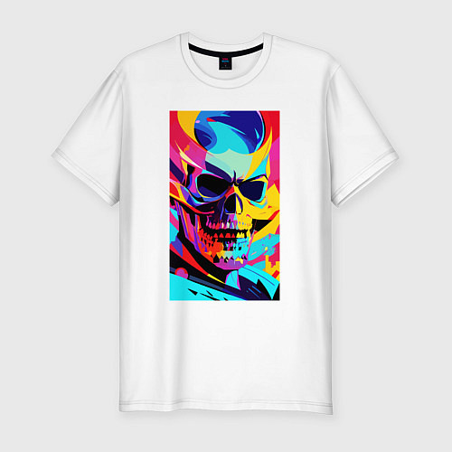 Мужская slim-футболка Cool skull - pop art / Белый – фото 1