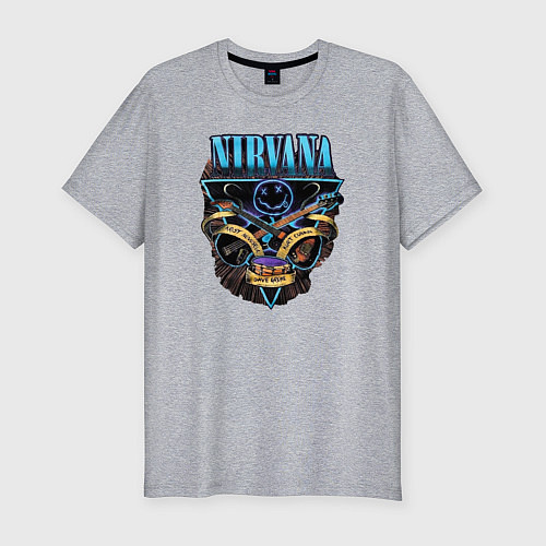 Мужская slim-футболка Группа нирвана / Меланж – фото 1