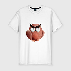 Мужская slim-футболка Сердитая сова с круглыми глазами