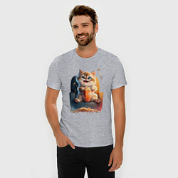Футболка slim-fit Веселый котик с попкорном, цвет: меланж — фото 2