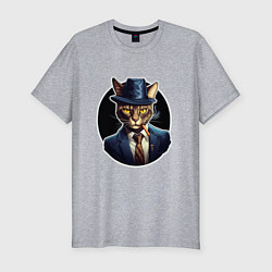 Мужская slim-футболка Кот в шляпе