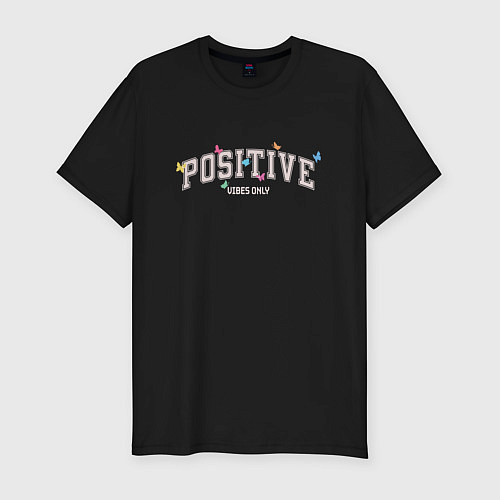 Мужская slim-футболка Positive vibes only / Черный – фото 1