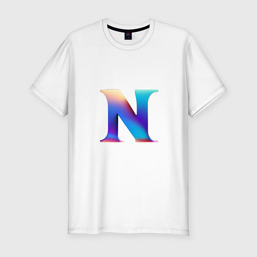 Мужская slim-футболка Буква N градиент - нейросеть / Белый – фото 1