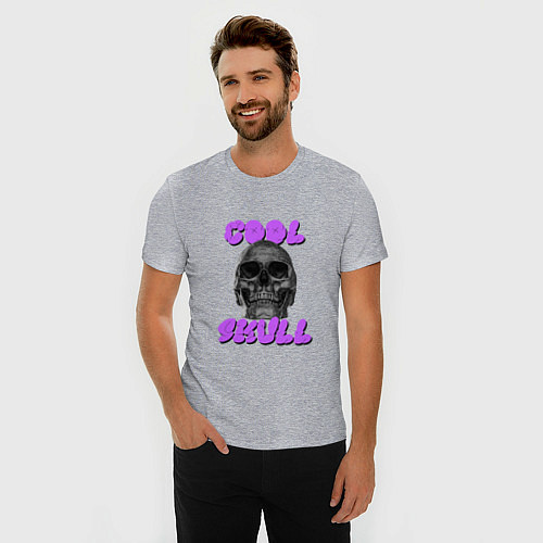 Мужская slim-футболка Cool Skull / Меланж – фото 3