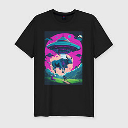 Мужская slim-футболка Похищение коровы пришельцами