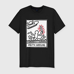 Мужская slim-футболка Кит Харинг НЛО - картина поп арт
