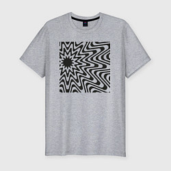 Мужская slim-футболка Иллюзия черных линий - волнистые полосы