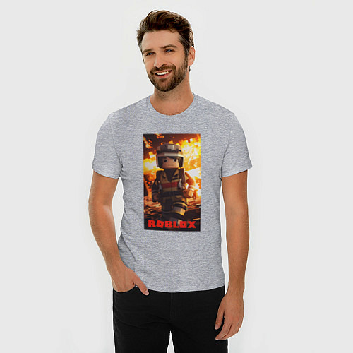 Мужская slim-футболка Пожарный роблокс / Меланж – фото 3