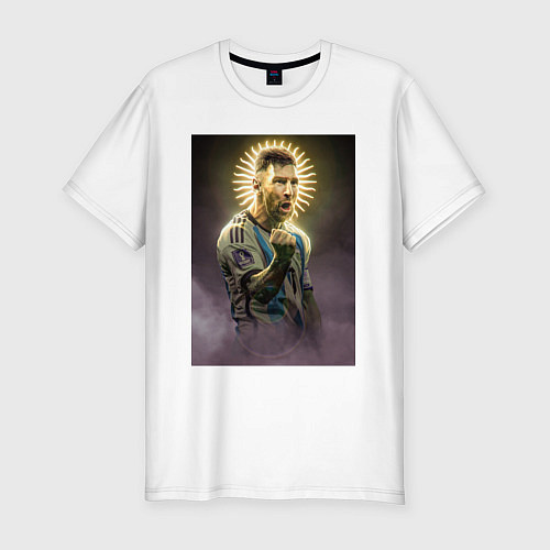 Мужская slim-футболка Лионель Месси Аргентина ЧМ 2022 / Белый – фото 1