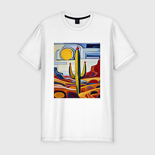 Мужская slim-футболка Одинокий кактус / Белый – фото 1