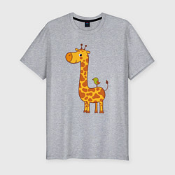 Мужская slim-футболка Жираф и птичка