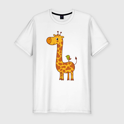 Мужская slim-футболка Жираф и птичка / Белый – фото 1
