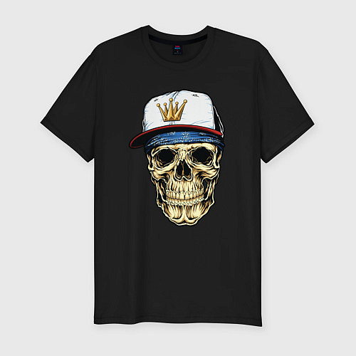 Мужская slim-футболка Черепок в кепке / Черный – фото 1