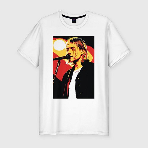 Мужская slim-футболка Курт Кобейн с микрофоном / Белый – фото 1