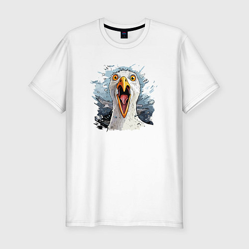 Мужская slim-футболка Чайка орет - морской принт / Белый – фото 1