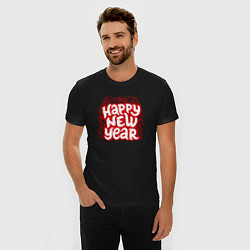 Футболка slim-fit Happy new year леттеринг, цвет: черный — фото 2