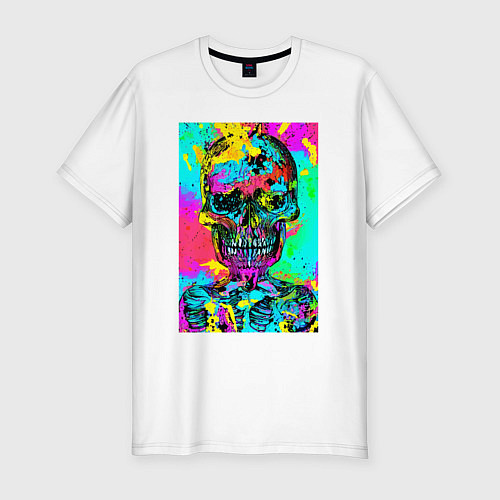 Мужская slim-футболка Cool skull - pop art - vogue / Белый – фото 1