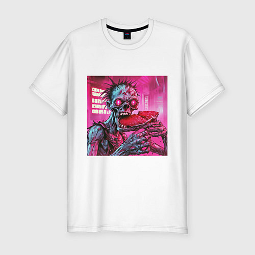 Мужская slim-футболка Голодный злой зомби с красными глазами / Белый – фото 1