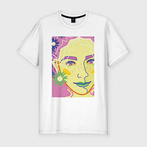 Мужская slim-футболка Женский портрет с полевыми цветами / Белый – фото 1