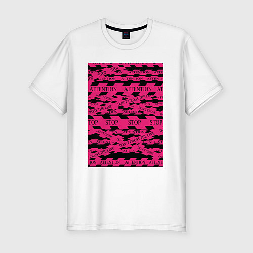 Мужская slim-футболка Розовая стоп лента Абстракция с заградительной лен / Белый – фото 1
