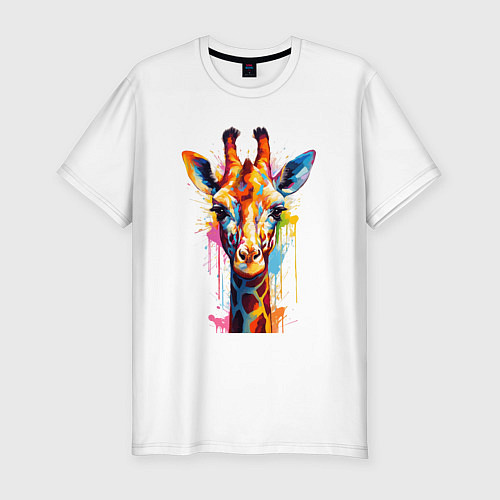Мужская slim-футболка Граффити с жирафом / Белый – фото 1