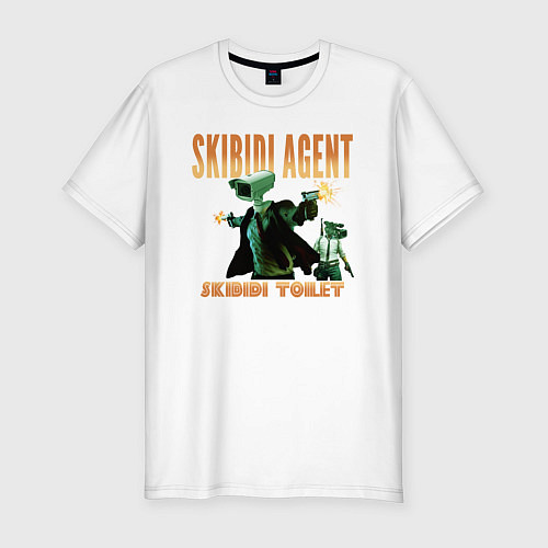 Мужская slim-футболка Skibidi toilet agent / Белый – фото 1
