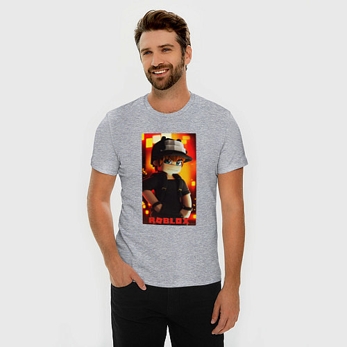 Мужская slim-футболка Roblox fire / Меланж – фото 3