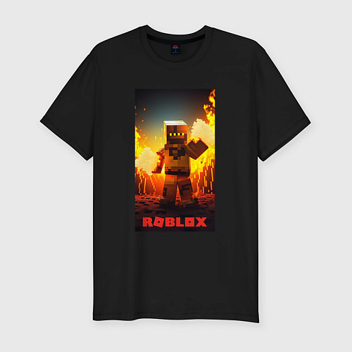 Мужская slim-футболка Roblox avatar fire / Черный – фото 1