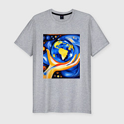 Мужская slim-футболка Земля в ладони