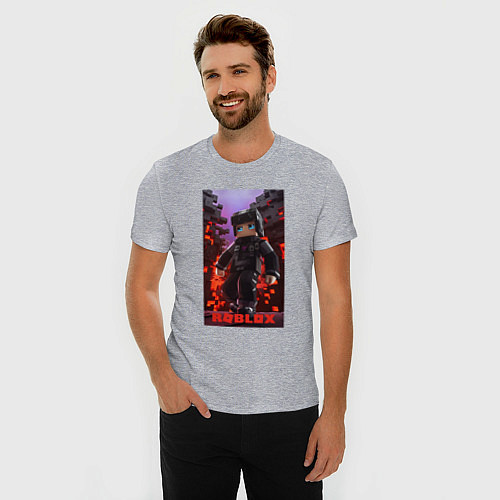 Мужская slim-футболка Roblox black man / Меланж – фото 3