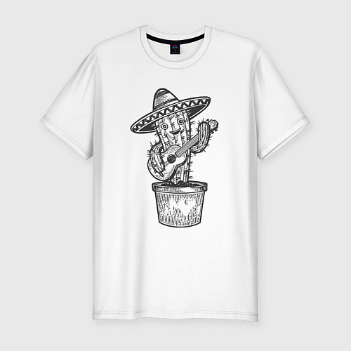 Мужская slim-футболка Кактус с гитарой / Белый – фото 1
