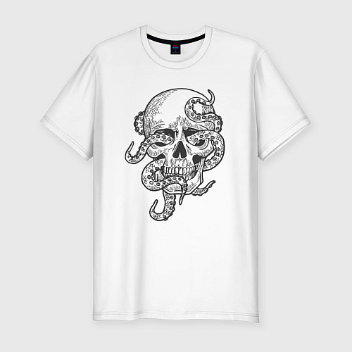 Мужская slim-футболка Skull octopus / Белый – фото 1